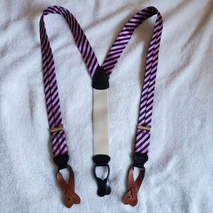 Trafalgar Suspenders Pink & Navy  Blue Striped Dad Gift Silk Leather Look NEW